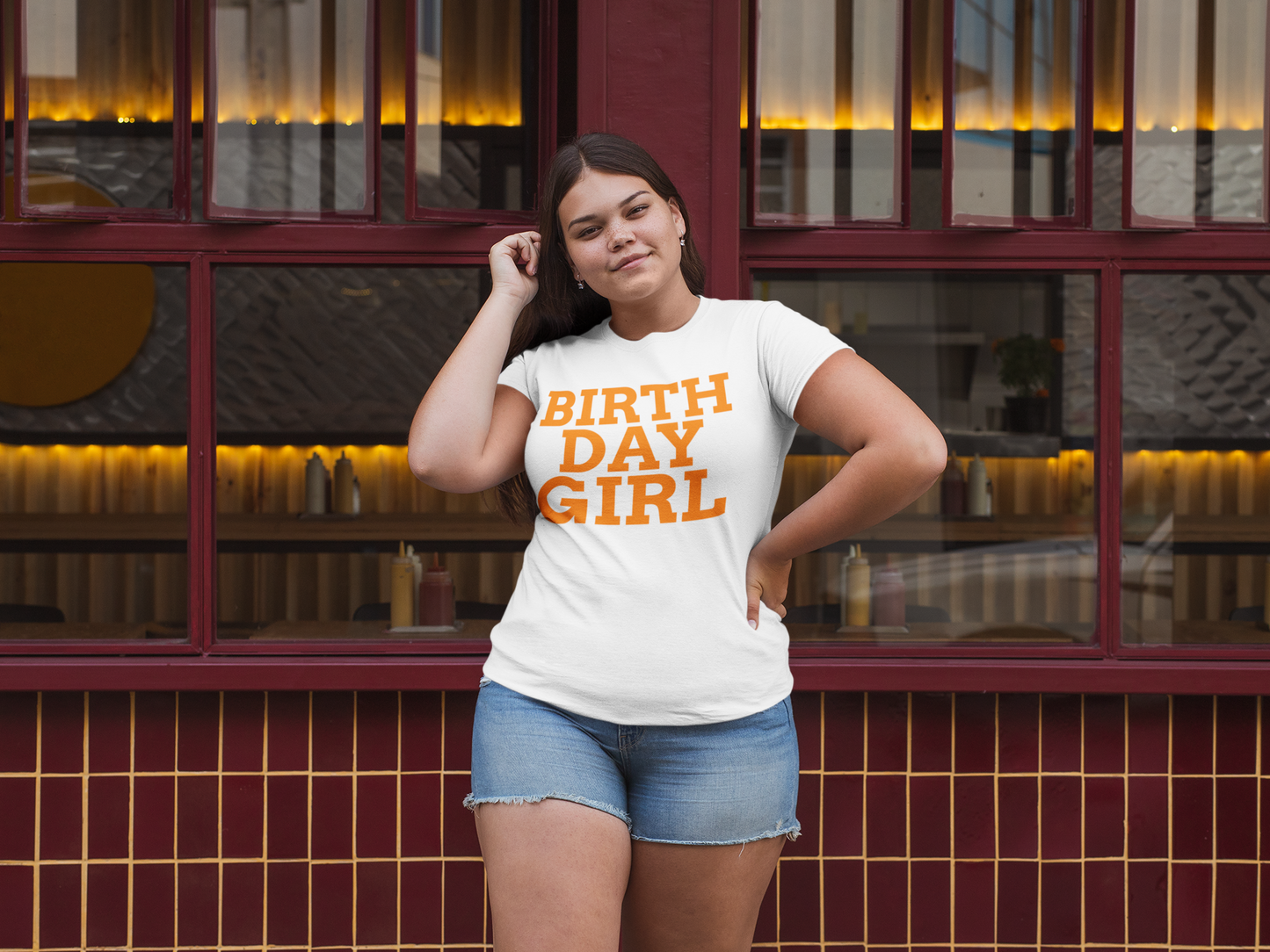 Women's Birthday Girl Shirt-Orange Font