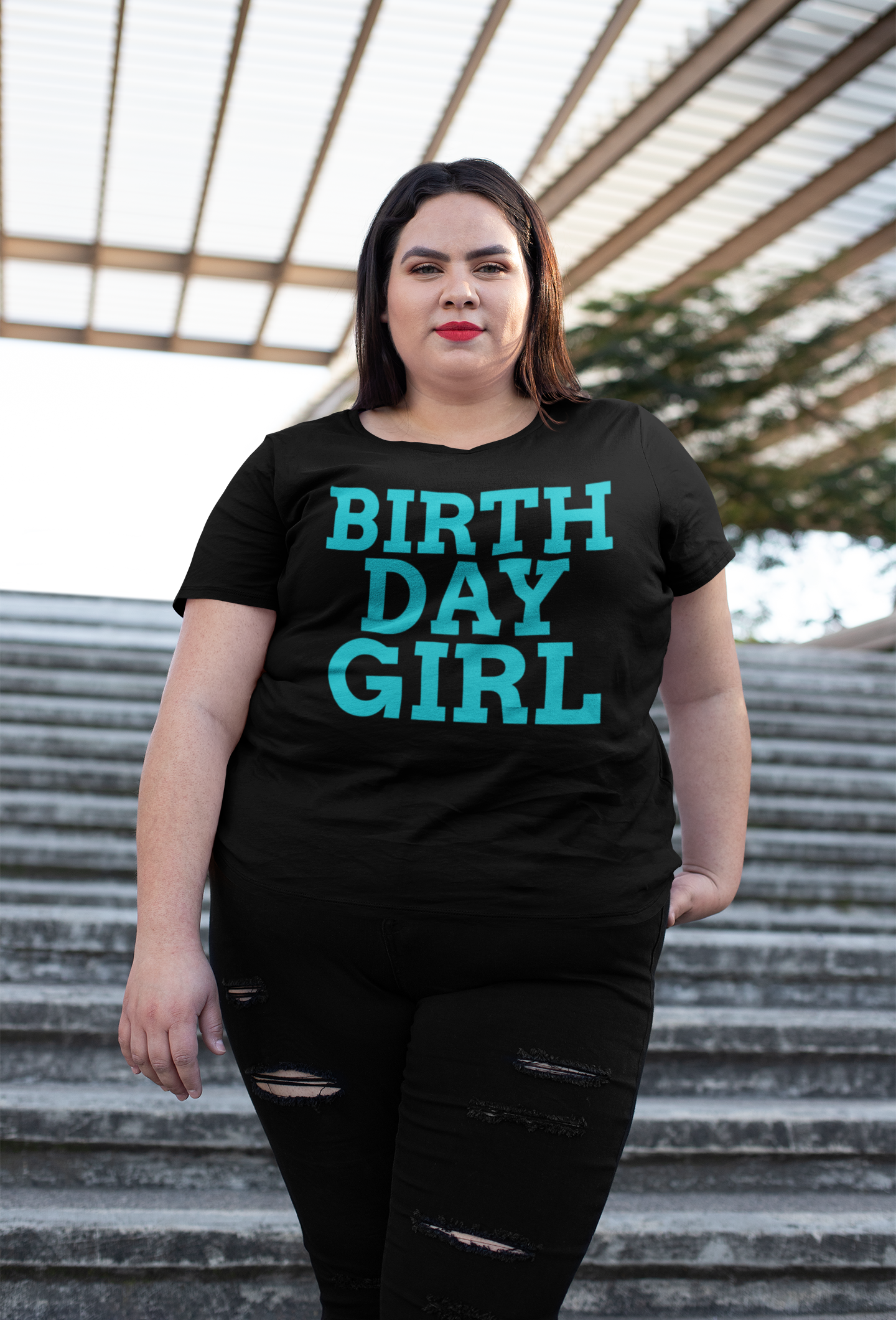 WOMEN'S BIRTHDAY GIRL SHIRT-Turquoise FontCaptioned 2 A Tee