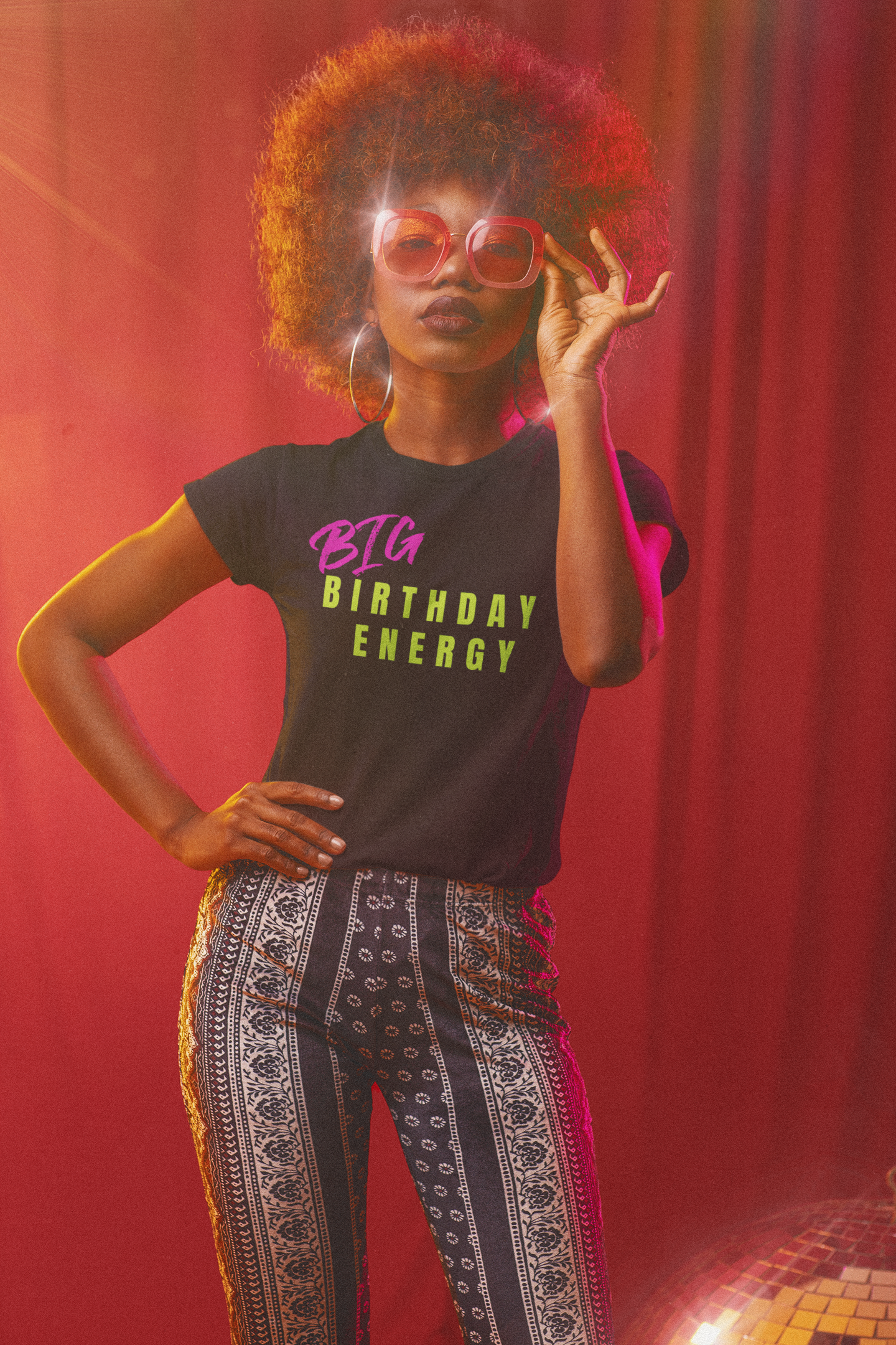 Women's Big Birthday Energy Shirt- Neon Multi FontCaptioned 2 A Tee