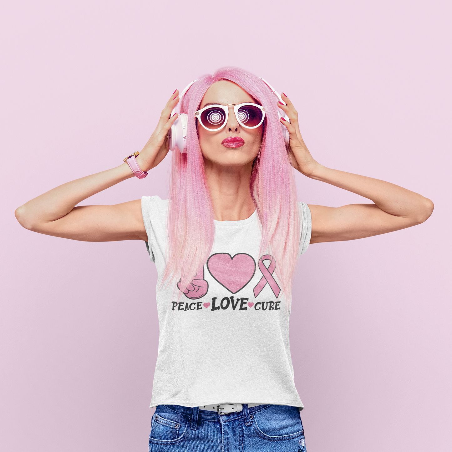 Breast Cancer Awareness Peace Love Cure Unisex Shirt