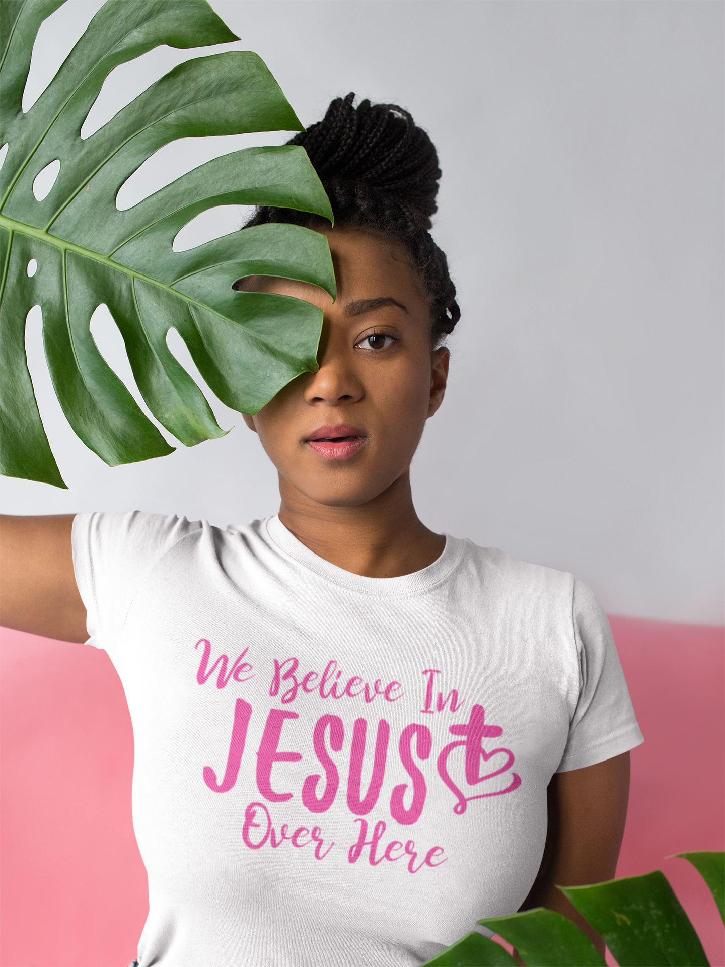 We Believe In JESUS Slim Tee- Yellow FontCaptioned 2 A Tee